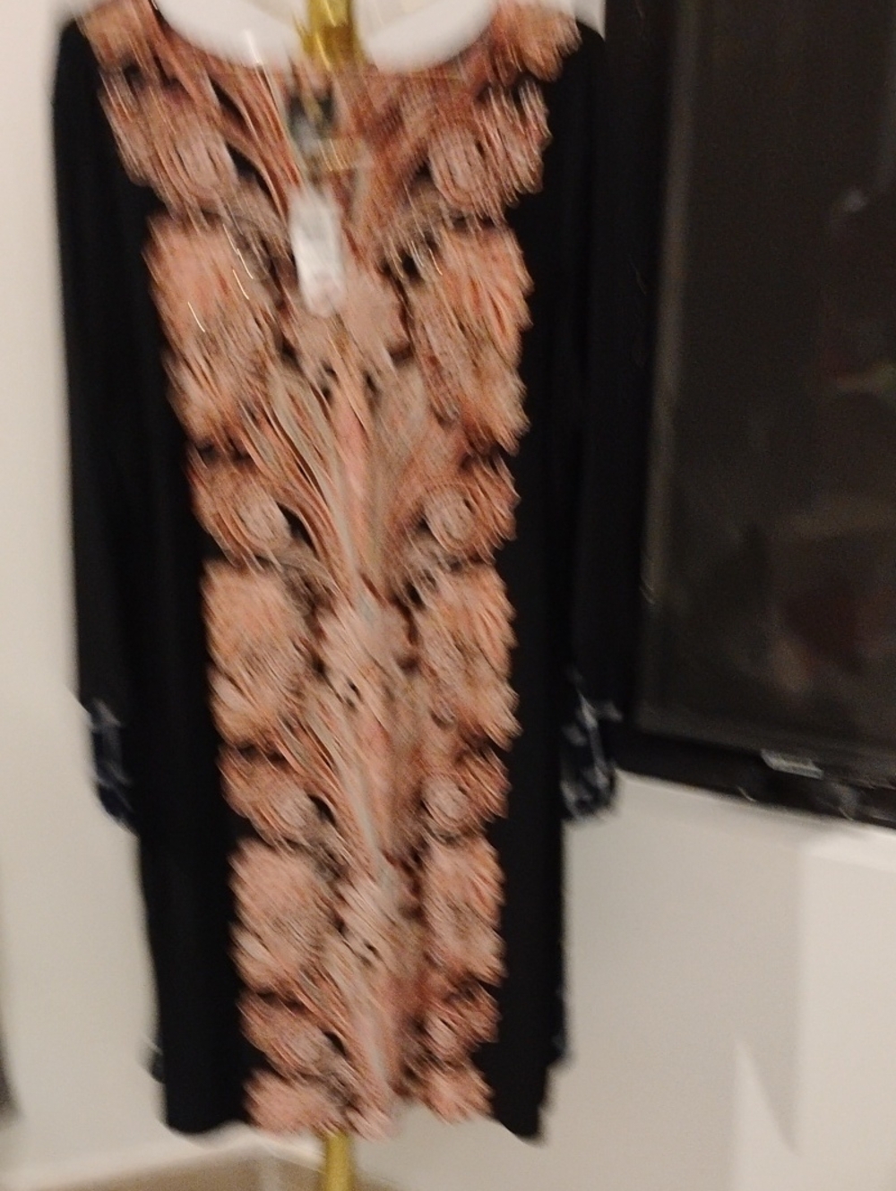 JM Collection Black Long-Sleeve Dress with Peach Floral Embroidery